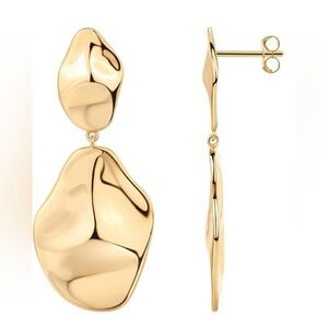 14K Gold Plated 925 Sterling Silver Posts Teardrop Dangle Earrings  Hammered